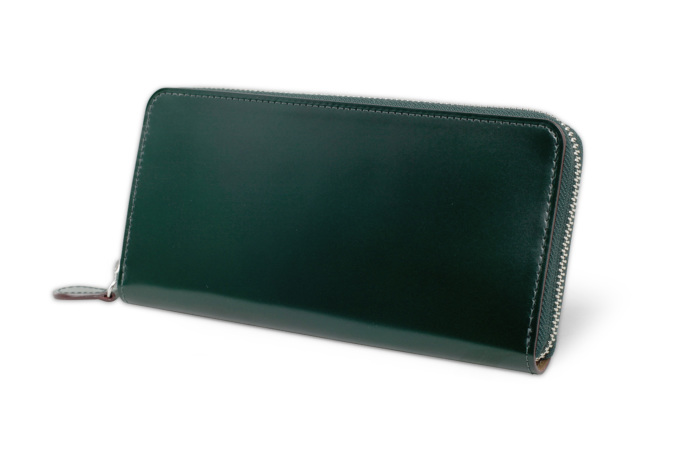 コードバン グリーン 二つ折り長財布 - ファッション/小物